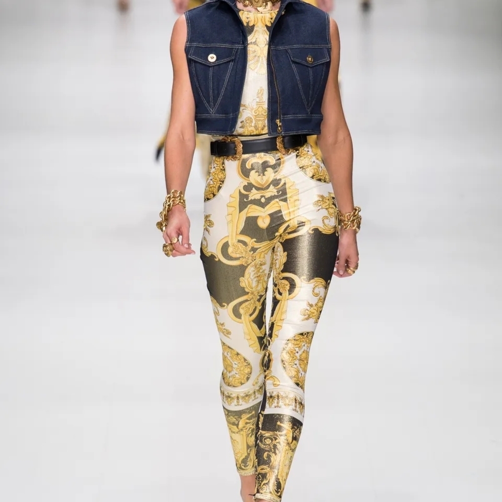 Versace 2018 Runway Gold and Black Baroque SS 1992 Tribute Leggings